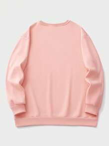 Crew Neck Sweatshirt With Cute Ghost Print, Halloween - Màu Hồng baby - Xem 2