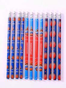 12pcs Sports Ball Pattern HB Pencils, Student Learning Supplies