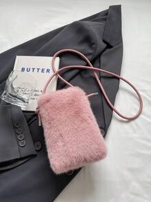 Túi điện thoại tai thỏ và cà rốt dễ thương mới, Túi đeo chéo mini mềm mại thời trang cho nữ, Ví đựng tiền xu kiểu dọc, Mùa thu/đông - Hồng - Xem 7