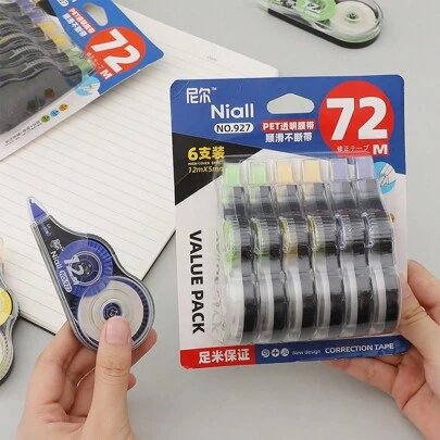 6 korrigeringstejper, prisvärt paket, 72 meter korrigeringstejp, stor kapacitet, elevspecifik vilokorrigeringstejp, korrigeringstejp, felkorrigeringstejp, ordkorrigeringstejp, tyst korrigeringstejp för gymnasieelever, korrigeringstejp för vätska, partihandel