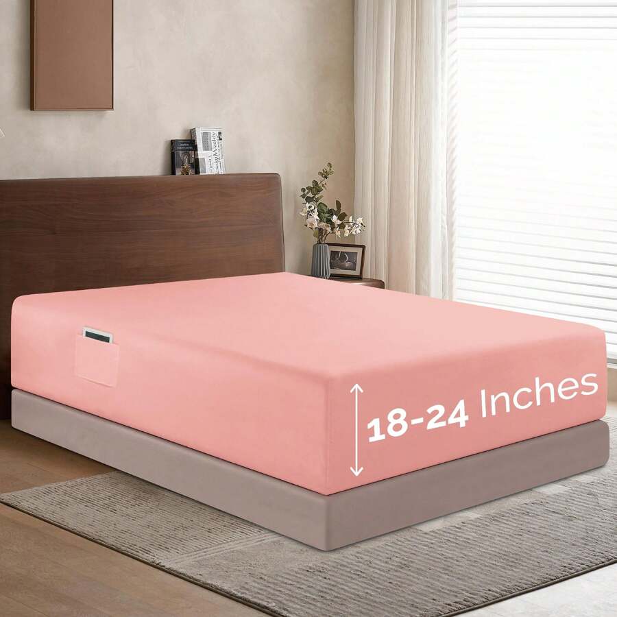 Elegant Comfort Luxury 1pc Extra Deep 18-24 Inch Deep Pocket Fitted Sheet - All Around Elastic Bedding Mattress Covers With Deep Pocket Up To 24 Inch And Double Sided Storage Pockets, Ultra Soft Machine Washable Luxury 1-Piece Bed Fitted Sheet - Fade And Wrinkle Resistant Premium Hotel Quality Twin/Full/Queen/King/Cal King Fitted Sheet, Christmas Decorations Gifts, Cozy Winter Styles, Bright Shades - 塵土飛揚的玫瑰 - 查看 1