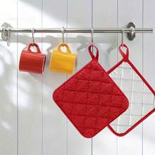 4 件装棕色单面镀银隔热垫，简约涤纶毛巾布方形隔热垫，适用于厨房、烤箱和烧烤 - 棕色 - 查看 6