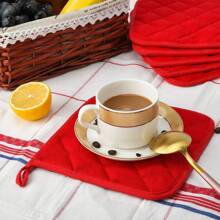 4 件装棕色单面镀银隔热垫，简约涤纶毛巾布方形隔热垫，适用于厨房、烤箱和烧烤 - 棕色 - 查看 7