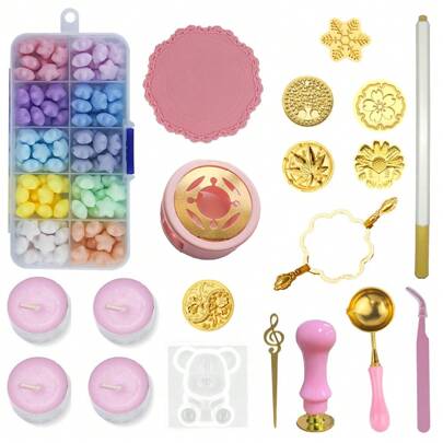20 piezas Juego de sellos de lacre de cera, kit de suministros de artesanía de lacre, decoración para invitaciones de boda y fiesta de Navidad, sello de grano de cera, artículos escolares