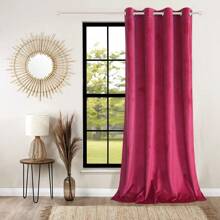 银色金属孔眼天鹅绒窗帘，遮光 1 件，光滑天鹅绒和柔软材料，是卧室、餐厅、厨房、客厅、办公室、酒店、现代室内设计、极简主义魅力风格、波西米亚风、四季通用的理想窗户装饰。改变您的室内装饰！ - 玫紅色 - 查看 1