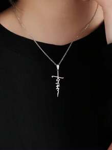 [Faith Cross Necklace] 3pcs Stainless Steel Faith Word "Faith" Letter Heart Amazing Grace Faith Cross Church Prayer Religious Pendant Necklace Set