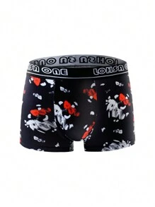 4pcs/Set Teen Boys' New Style Graffiti Print Breathable Soft Boxer Briefs