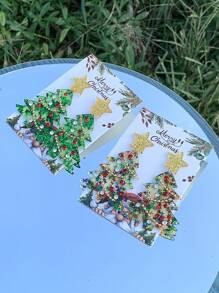 1 Pair Of European And American Christmas Jewelry Sweet Cartoon Design Bell Star Sequin Christmas Tree Acrylic Earrings Female Earrings
