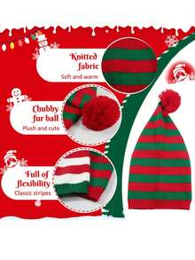 1 件男女通用圣诞针织无檐小便帽，欧美风格 Pom Pom 长尾巫师帽，圣诞礼物装饰 - 彩色 - 查看 3