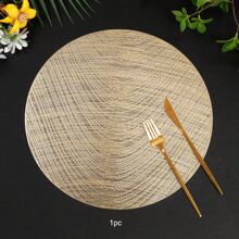 1pc/4pcs/6pcs Gilded Decorative Placemat, PVC Foil Anti-Slip Heat Insulation Hotel Restaurant Western Dining Mat, Round Washable Table Mat