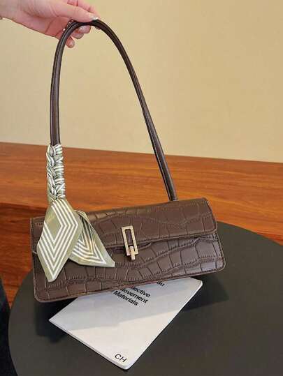 New Solid Color PU Scarf Bag, With Lid And Inner Zipper, Fashionable And Versatile French Underarm Bag, Women's Baguette Bag, Suitable For Women's Daily Outings, Shopping, Gatherings, Gift For Girlfriend, Christmas And Valentine's Day Gift