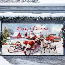 Outdoor Garage Door Christmas Decor, Oversized Rustic Santa Claus & Sleigh Reindeer Garage Door Cover, 6.5 X 13 Ft Countryside Farmhouse Winter Garage Companion For Christmas, Suitable For Wall, Patio, Yard - Multicolor - View 7