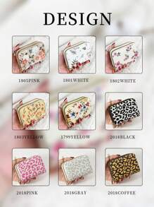 植物图案花朵图案双拉链钱包多功能零钱包字母图案卡夹多卡位卡片收纳盒信用卡学校用品宿舍钱包女士小钱包钱包小钱包 - 彩色 - 查看 2