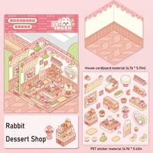 7/4/1 Rabbit Series 3D Decoration DIY Stickers, Manual Stickers, Visual 3D Stacking 3D House Memo Stickers, Paperless 3D Scene Landscape Stickers, Miniature Scene Rabbit Supermarket, Rabbit Kitchen, Rabbit Bedroom, Rabbit Classroom, Rabbit Burger Shop, Rabbit Library, Rabbit Dessert Shop, Scene DIY Free Design Stress Relief Stickers Back To School