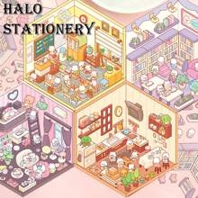 7/4/1 Rabbit Series 3D Decoration DIY Stickers, Manual Stickers, Visual 3D Stacking 3D House Memo Stickers, Paperless 3D Scene Landscape Stickers, Miniature Scene Rabbit Supermarket, Rabbit Kitchen, Rabbit Bedroom, Rabbit Classroom, Rabbit Burger Shop, Rabbit Library, Rabbit Dessert Shop, Scene DIY Free Design Stress Relief Stickers Back To School