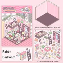 7/4/1 Rabbit Series 3D Decoration DIY Stickers, Manual Stickers, Visual 3D Stacking 3D House Memo Stickers, Paperless 3D Scene Landscape Stickers, Miniature Scene Rabbit Supermarket, Rabbit Kitchen, Rabbit Bedroom, Rabbit Classroom, Rabbit Burger Shop, Rabbit Library, Rabbit Dessert Shop, Scene DIY Free Design Stress Relief Stickers Back To School