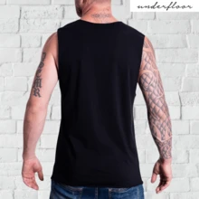 REGATA MASCULINA SEM COSTURA MALHA ALGODÃO PREMIUM CAMISETA CASUAL BLUSA TREINO COM ESTAMPA UNDERFLOOR - Preto - Visão 2