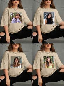 定制照片打印、个性化您的家人/朋友/宠物照片、生日礼物/周年纪念日/情人节、最好的朋友礼物、女士加大码宽松圆领 T 恤、派对礼物、送给她的礼物、万圣节/返校/圣诞节定制、节日礼物、团队制服定制、慈善团队制服定制/海报/家庭照片/公司团队照片 - 卡其色 - 查看 2