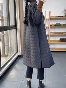 Women's Casual Warm Solid Color Long Plaid Cotton Padded Coat For Autumn/Winter