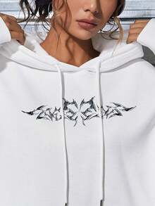 Basic Graphic Print Kangaroo Sweatshirt - 白色 - 查看 3