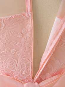 Tween Girl Long Solid Color Lace Tulle Satin Elegant Formal Dress, Suitable For Attending Balls And Formal Dinners, Does Not Include Headband - 淺粉色 - 查看 9