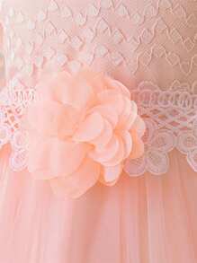 Tween Girl Long Solid Color Lace Tulle Satin Elegant Formal Dress, Suitable For Attending Balls And Formal Dinners, Does Not Include Headband - 淺粉色 - 查看 7