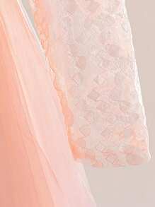 Tween Girl Long Solid Color Lace Tulle Satin Elegant Formal Dress, Suitable For Attending Balls And Formal Dinners, Does Not Include Headband - 淺粉色 - 查看 6