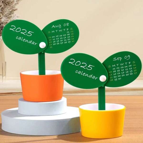 1 pièce Calendrier de bureau créatif 2025, support à stylo minimaliste, petit cadeau mignon