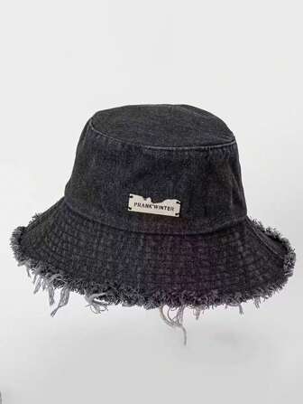 1 pieza Sombrero de estilo bucket de mezclilla lavada con flecos para damas, adecuado para la vida diaria, combina bien con ropa casual