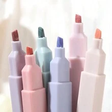 Set de 6 marcadores fluorescentes de colores pastel, artículos de papelería kawaii, suministros escolares, marcadores japoneses para estudiantes
