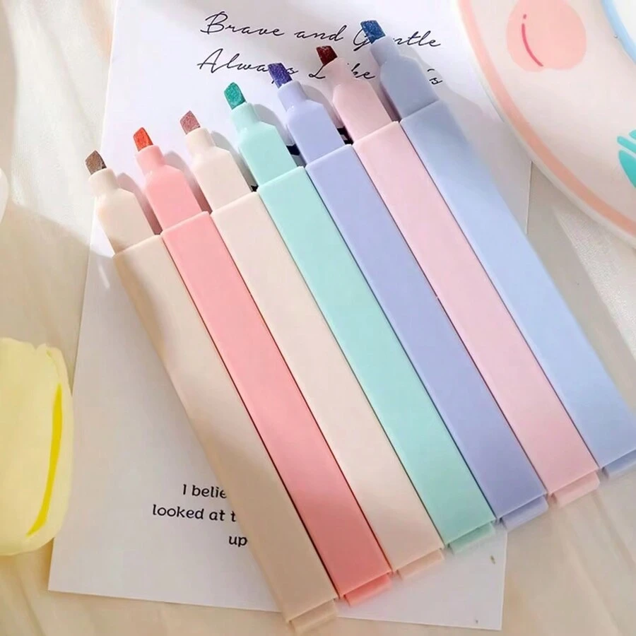Set de 6 marcadores fluorescentes de colores pastel, artículos de papelería kawaii, suministros escolares, marcadores japoneses para estudiantes