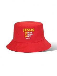 1 件男女通用字母装饰渔夫帽，复古简约风格户外防晒徒步配件 - 字母印花漁夫帽 - 查看 5