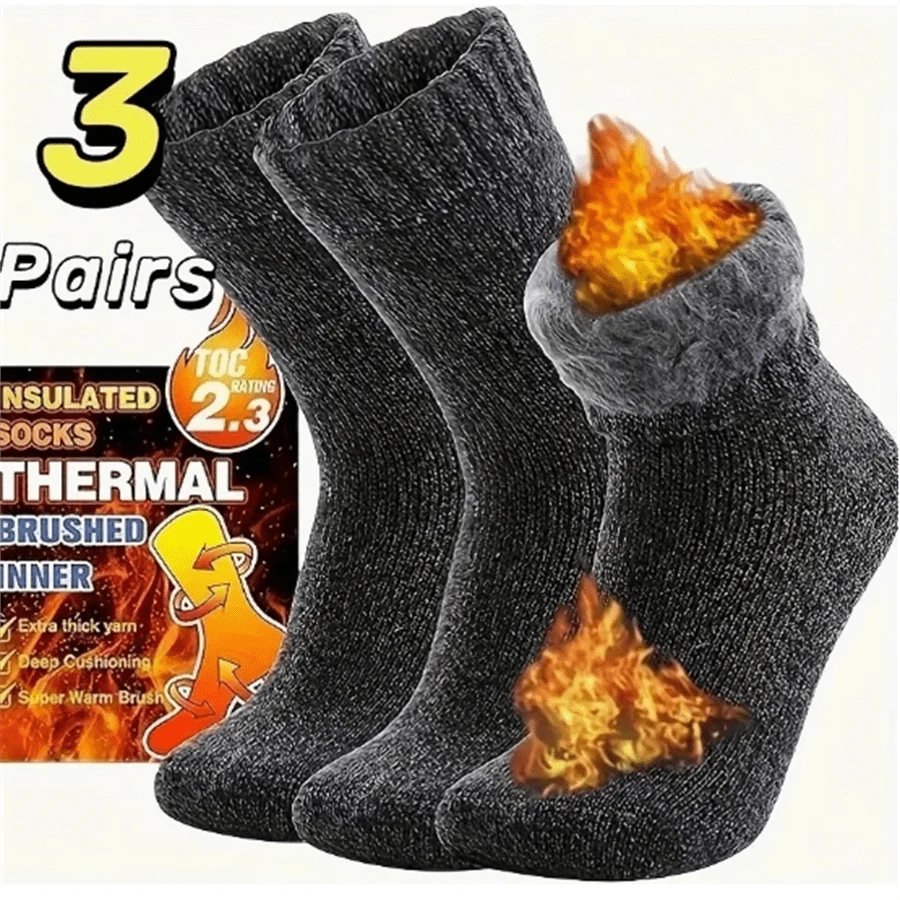 3 双男士超厚保暖袜，冬季舒适柔软，送给爸爸的完美礼物 - 彩色 - 查看 1