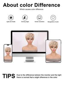 Short Wigs For Women With Bangs Synthetic Hair Synthetic Fiber Mixed Color Pixie Cut Wig Natural Daily Use Hair - Blonde Ombre - View 7