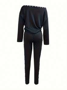 大码女式两件套休闲长袖上衣和裤子套装