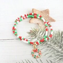 1-6PCS Vòng tay lễ hội Giáng sinh sáng tạo Mặt dây chuyền chuông ông già Noel Hạt gạo Vòng tay đôi hạt cườm - Nhiều màu - Xem 12