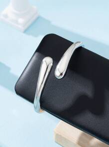 3 件/1 套时尚简约金属金色光滑波浪双层线镂空水滴手镯套装女士 - 金黃色 - 查看 6