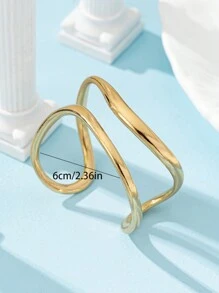 3 件/1 套时尚简约金属金色光滑波浪双层线镂空水滴手镯套装女士 - 金黃色 - 查看 3