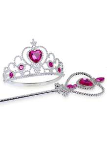 1 套儿童冰雪奇缘心形头带和心形魔杖 2 件，水晶装饰，节日派对道具