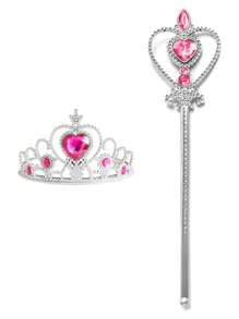 1 套儿童冰雪奇缘心形头带和心形魔杖 2 件，水晶装饰，节日派对道具