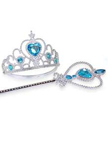 1 套儿童冰雪奇缘心形头带和心形魔杖 2 件，水晶装饰，节日派对道具