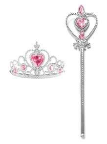 1 套儿童冰雪奇缘心形头带和心形魔杖 2 件，水晶装饰，节日派对道具