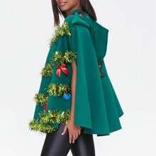 Christmas Tree Poncho Costume Adults Bow Ball Decor Hooded Cloak Cape Party Prop For Cosplay Party - Green - View 2