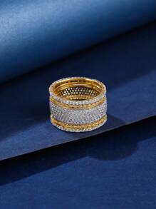1只銅材質，簡約迷人，鑽石鋯鑲嵌中性戒指，適合女士日常佩戴 - 彩色 - 查看 3