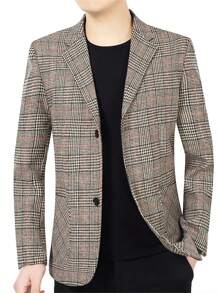 Warm Plaid Men's Business Casual Blazer, Suitable For Autumn/Winter