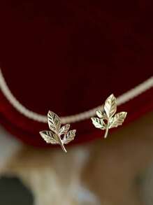 1 cặp bông tai đinh tán thiết kế hình lá nhăn bằng bạc Sterling S925 cổ điển, quà tặng trang sức thanh lịch cho phụ nữ, đám cưới/tiệc - lá cây - Xem 2