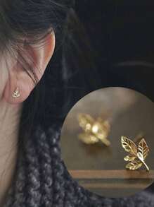 1 cặp bông tai đinh tán thiết kế hình lá nhăn bằng bạc Sterling S925 cổ điển, quà tặng trang sức thanh lịch cho phụ nữ, đám cưới/tiệc - lá cây - Xem 1