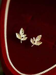 1 cặp bông tai đinh tán thiết kế hình lá nhăn bằng bạc Sterling S925 cổ điển, quà tặng trang sức thanh lịch cho phụ nữ, đám cưới/tiệc - lá cây - Xem 3