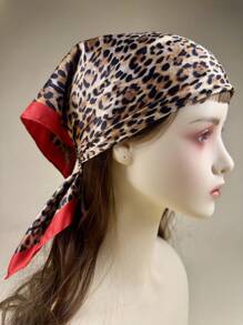 1PC Ladies Leopards Animal Print Square Scarf Elegant Neckerchief Bandana Women Satin Head Scarf Hair Accessories
