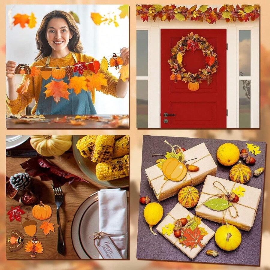 感恩节木制 DIY 装饰南瓜、火鸡挂饰、万圣节枫叶木制工艺品 - 彩色 - 查看 1